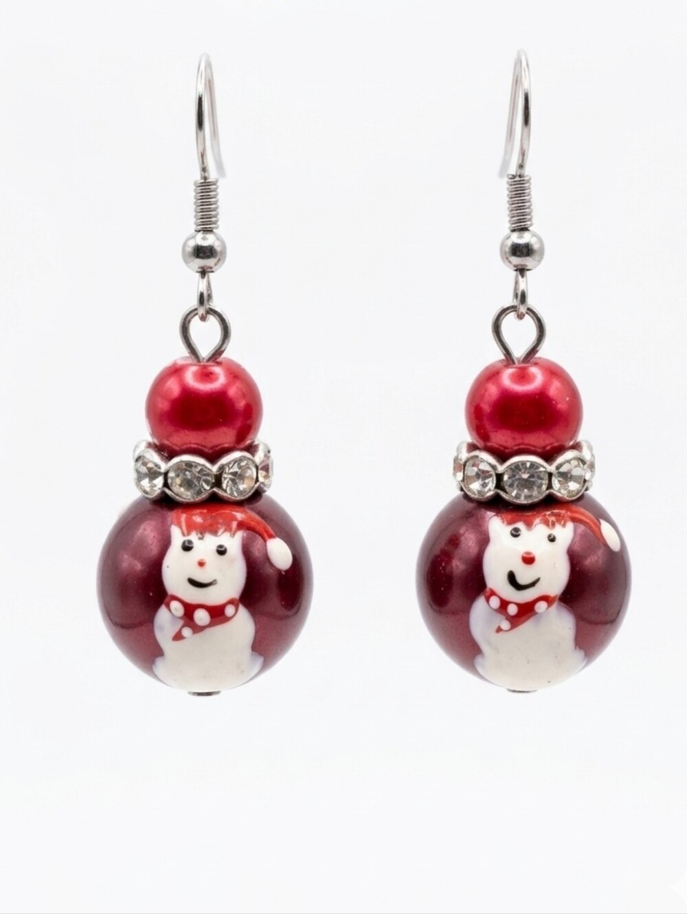 Festive Red Snowman Drop Earrings